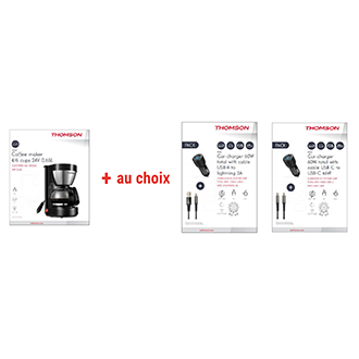 Pack Cafetière 4-6 tasses 12 ou 24 V Thomson et chargeur de voiture offert